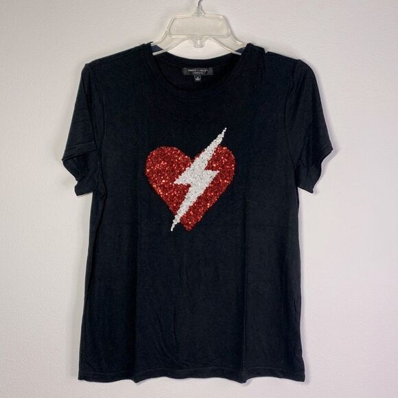 Romeo & Juliet Couture Tops - ROMEO+Juliet couture sequined heart bolt design black tshirt women’s sz small